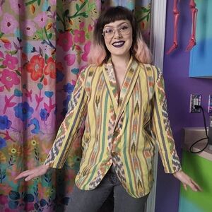 Ascente Sport Southwestern 90's Vintage Suit Blazer Yellow & Multicolor Funky